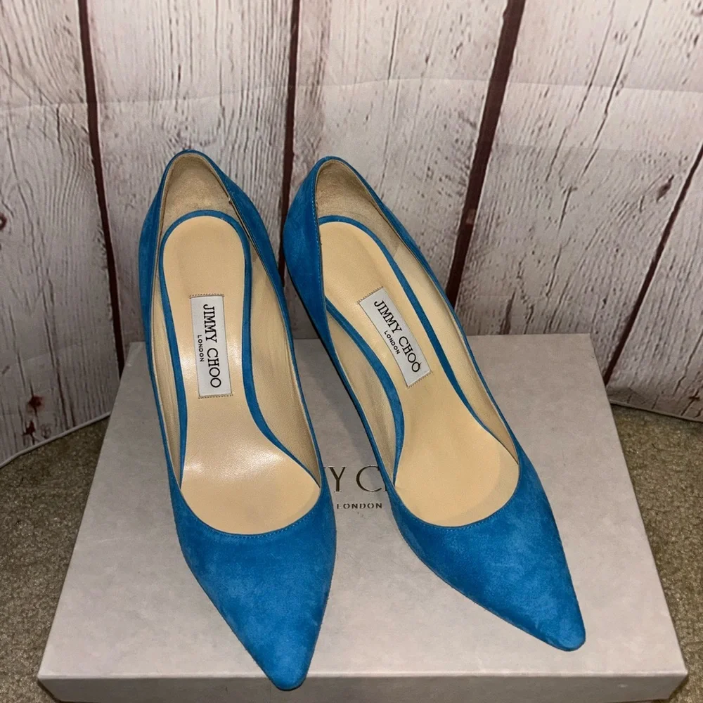 Jimmy Choo Romy 85 Blue Pumps - Picture 2 of 7